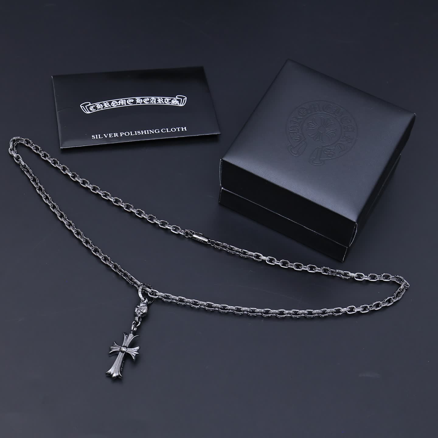 Chrome Hearts The Black Heart Co Silver Key and Cross Necklace Set